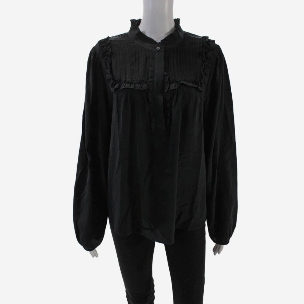 J Crew -  Silk Pleated Long Sleeve Pullover Blouse Top Black Size L